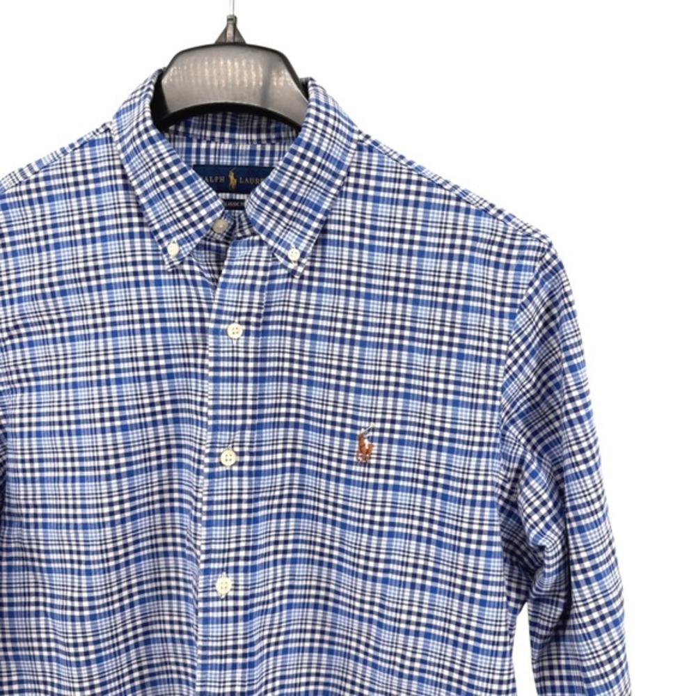 Polo Ralph Lauren Button Down Mens Medium Pre-Owned Shirt Blue Plaid Flesh Pony